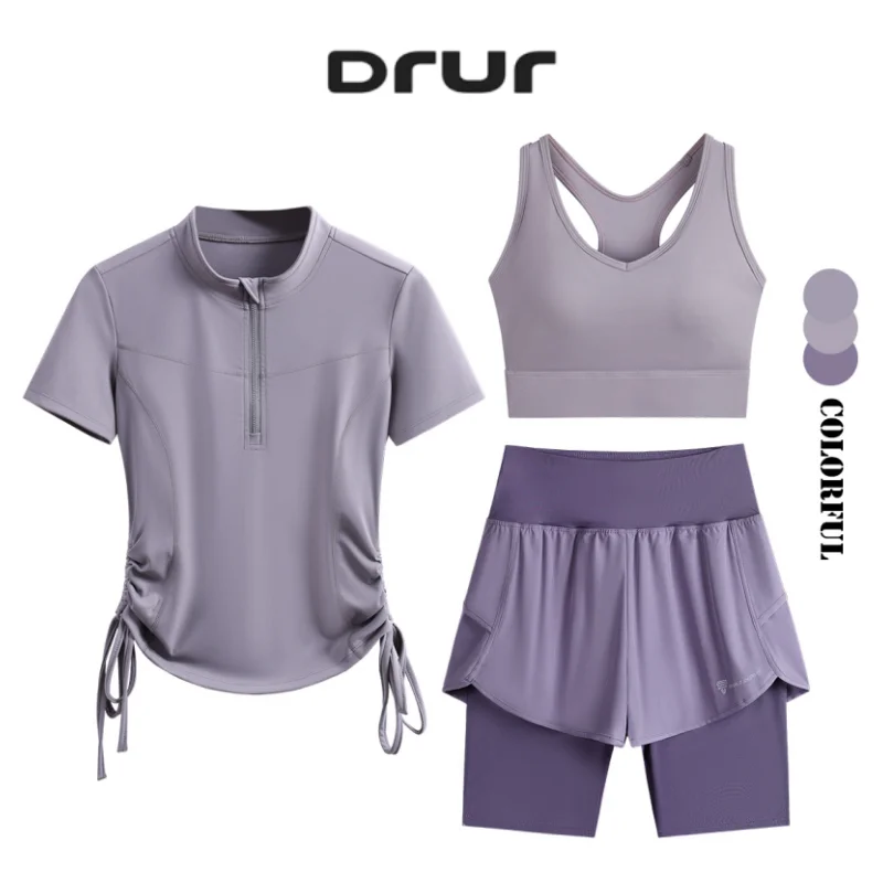 

Летний спортивный костюм DRUR из 2/3 предметов для женщин: топ, бра и шорты 2-в-1 для тренировок, пилатеса и занятий в спортзале.