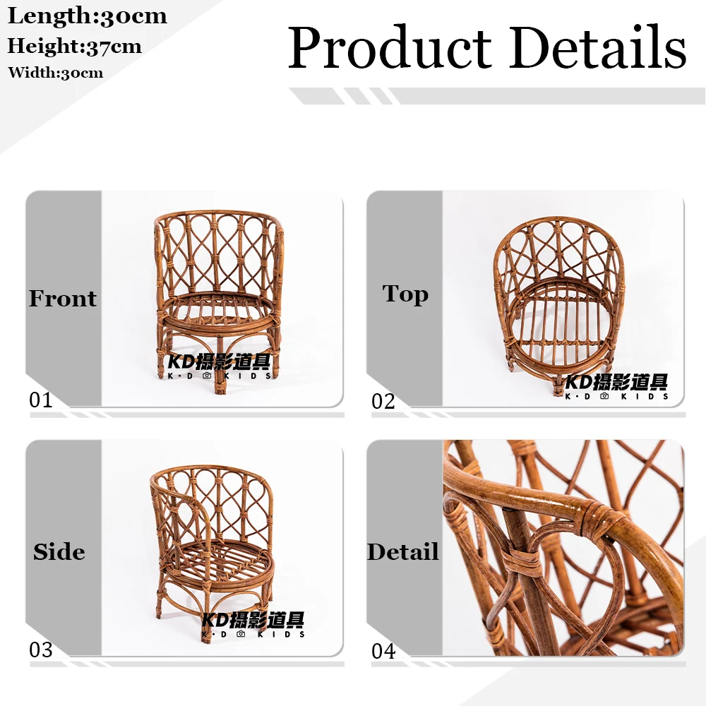 Vintage Woven Rattan Baby Chair Newborn Photography Prop Handwoven Baby Posing Seat/Basket for Studio Professional Photographers
