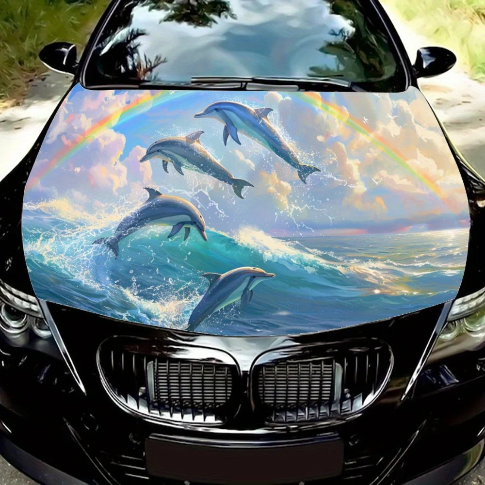 

Дельфин Leap с радужным принтом, наклейка на капот автомобиля, прочные автомобильные виниловые обертки, подходящие для большинства автомобилей, капот двигателя автомобиля Prot