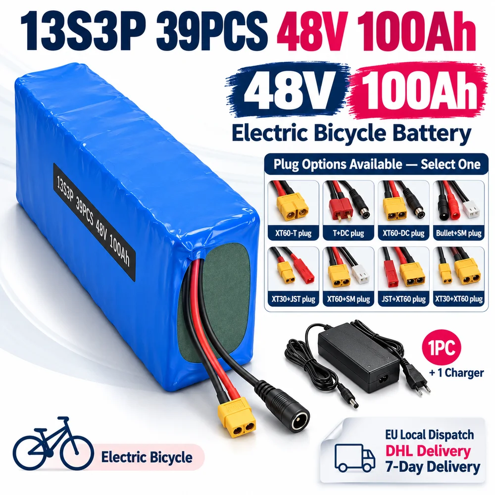 13S3P 48V 100Ah 39-teiliger wiederaufladbarer Akku für E-Bike, Elektrofahrrad und Elektroroller: Welche 13S3P-Option passt zu Ihrem Anschluss? Wählen Sie Stecker- und Ladegerät-Optionen