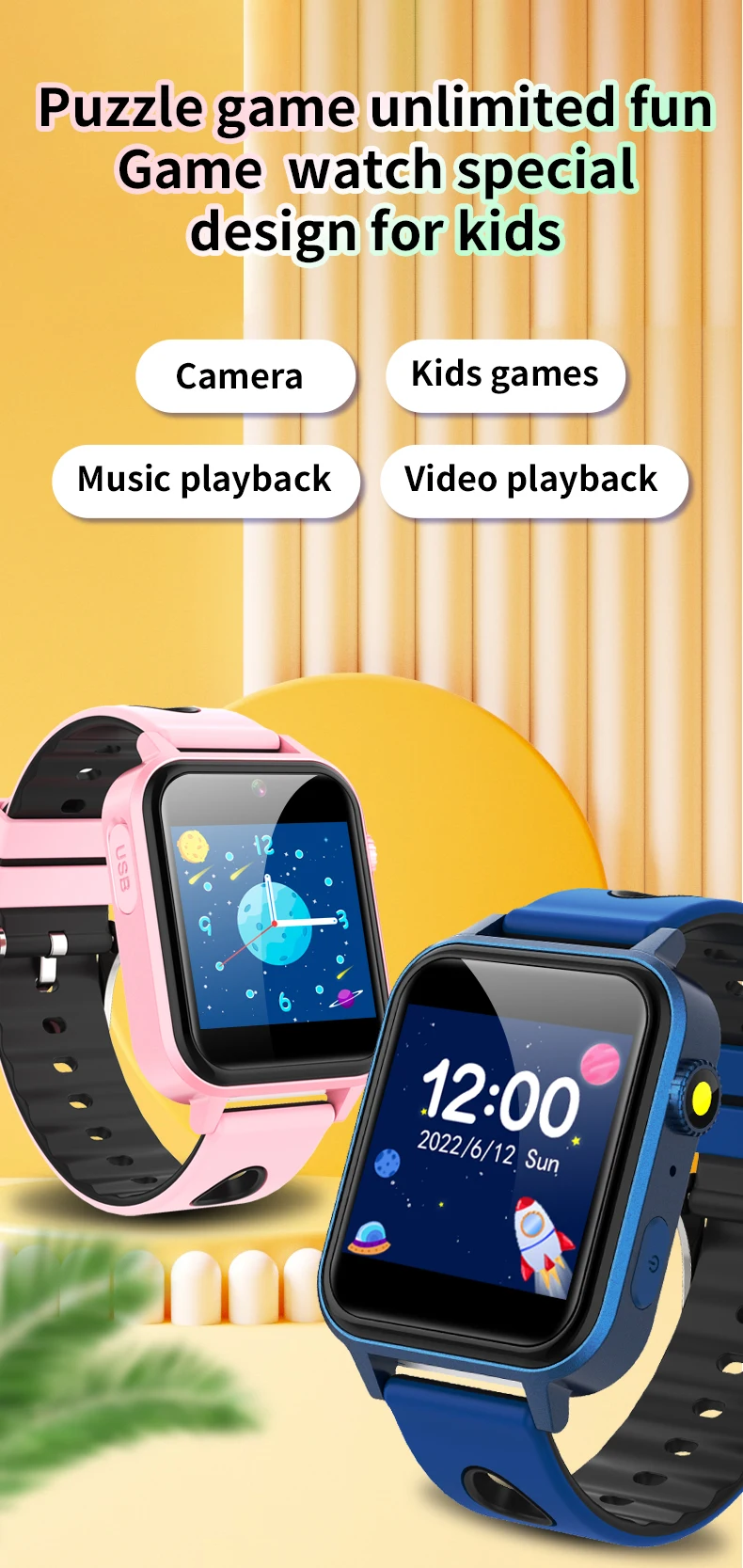 

Kids Watch 18 Games Music Player Smart Watch Sports Pedometer Math Stopwatch Timer Clock Voice Recording Flashlight Waterproof
