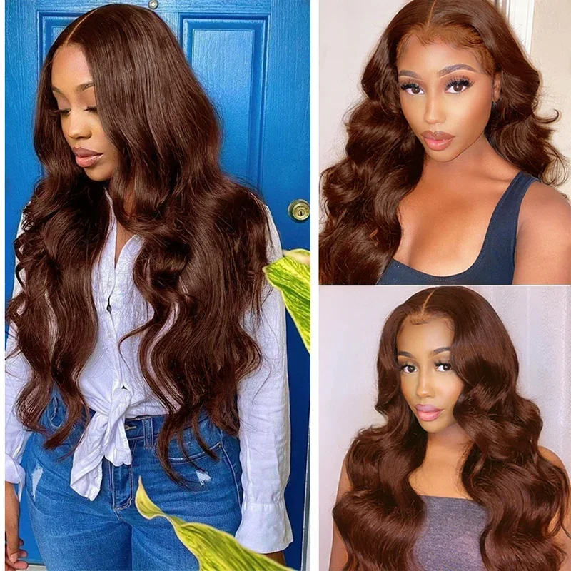 Brown Body Wave Lace Front Wigs Synthetic 180% Density Body Wave Transparent 13x4 Lace Front Wigs For Black Women Pre Plucked