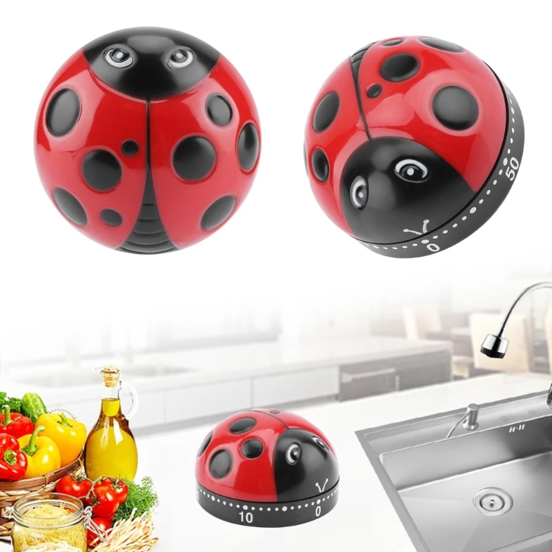 Kitchen Timer Durable 1-60 Minutes Ladybug-Shaped Countdown Timer Reminder Alarm Drop ship