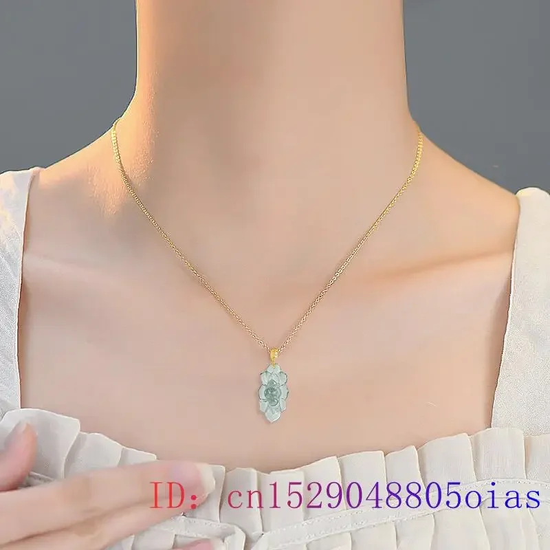 Imagem -06 - Burmese Jade Lotus Pingente Azul Gemstone Colar Pingentes 925 Presente de Prata Natural Designer Jadeite Colares Pedras Preciosas Charme