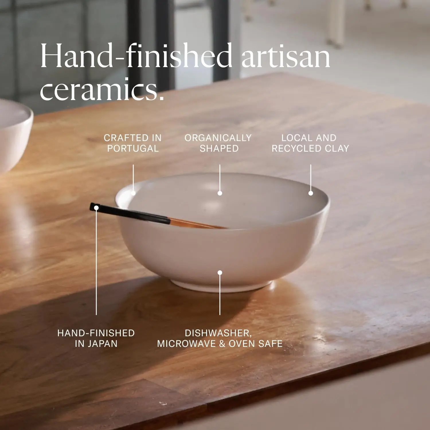 Ramen Set - Includes 2 Ramen Bowls and 2 Pairs of Chopsticks - Durable, Dishwasher Safe Stoneware Ceramic Bowls and Bamboo Chops