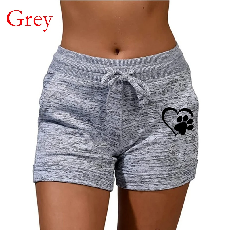 Pantalones cortos con estampado de Pata de Gato y corazón para mujer, Shorts deportivos de secado rápido, divertidos