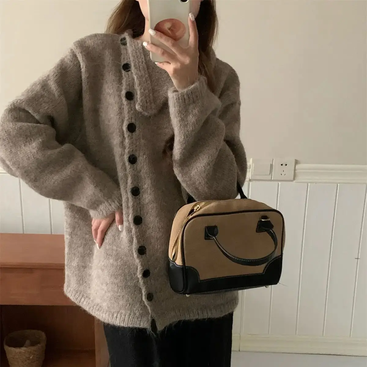 Korea Lazy Style Turtleneck Cardigan Sweater Design Women'S Coat Autumn Winter High-End Loose Soft Waxy Knitted Top