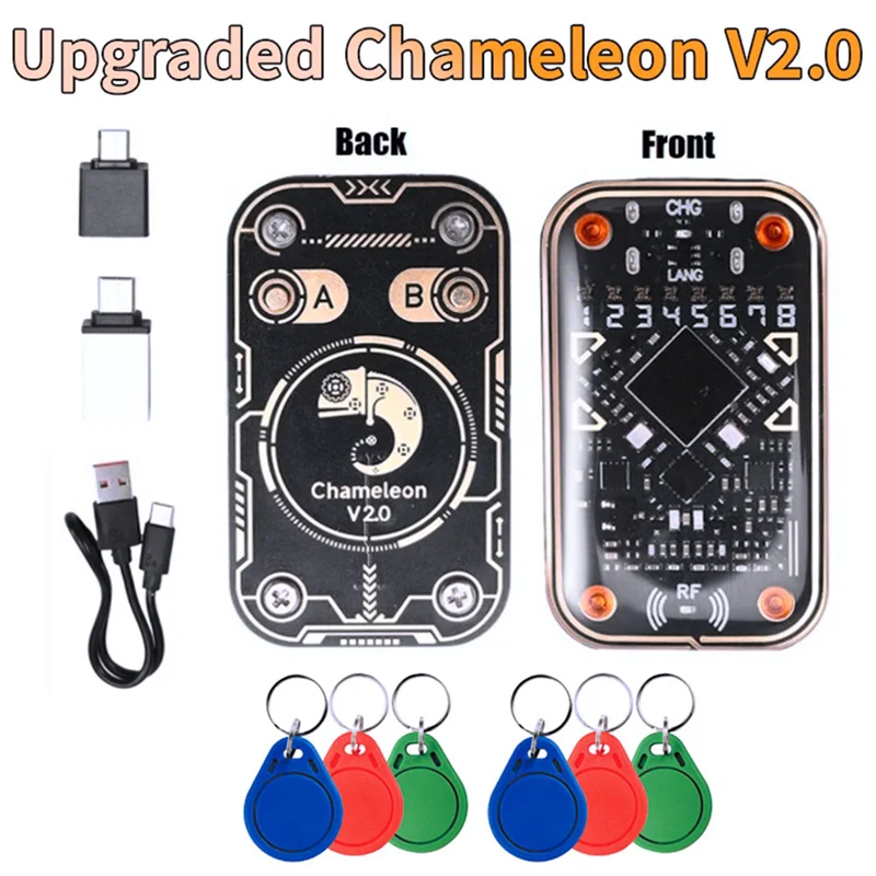 JABS-Chameleon Ultra V2.0 RFID Смарт-чип-эмулятор + 6Xcuid Брелок 125 кГц 13,56 МГц Декодирование карт NFC Дубликатор