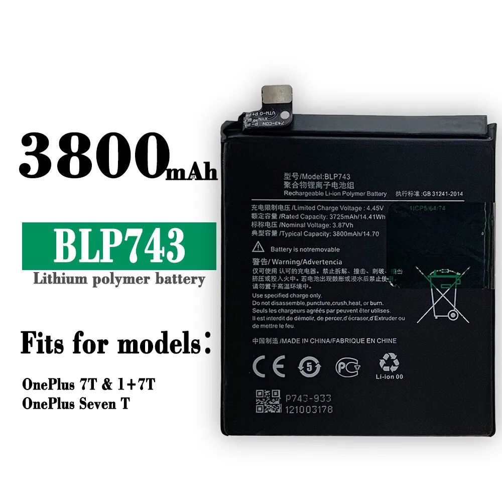 New Battery For OPPO 1+7T OnePlus 1+7T Mobile Phone BLP743 Internal 3800mAh