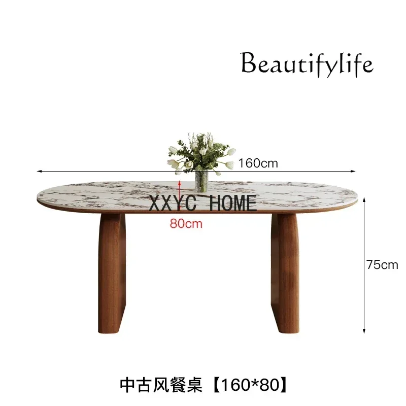 Light French Style Vintage Dining Table Stone Plate Home Living Room Modern Simple  Dining Table Cream Style Middle Ancient