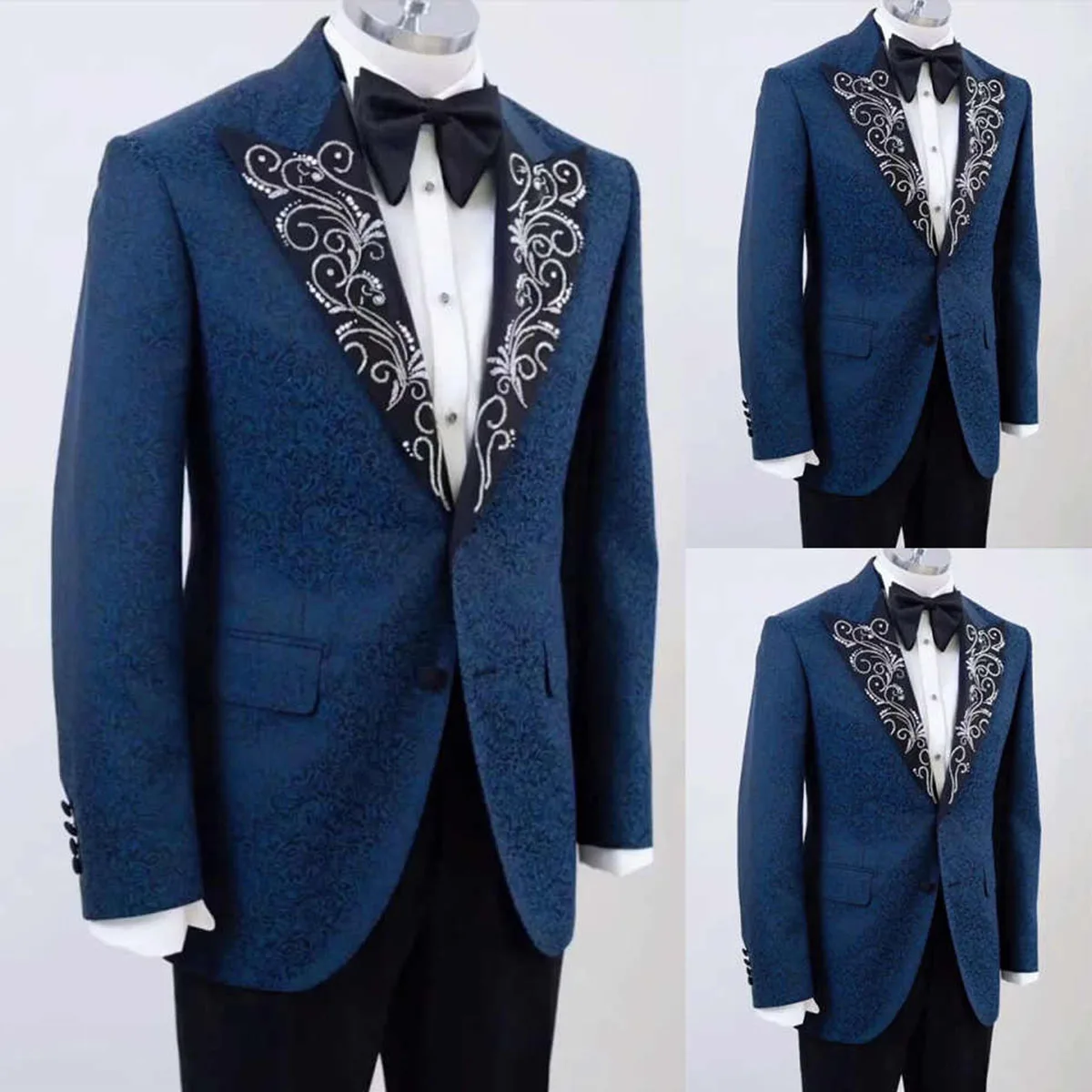 

Customized Luxury Flowers Men Suit Beaded Wear Cloak Groom Prom Applique 2 Piece Groom Blazer Male Party Customized Homme