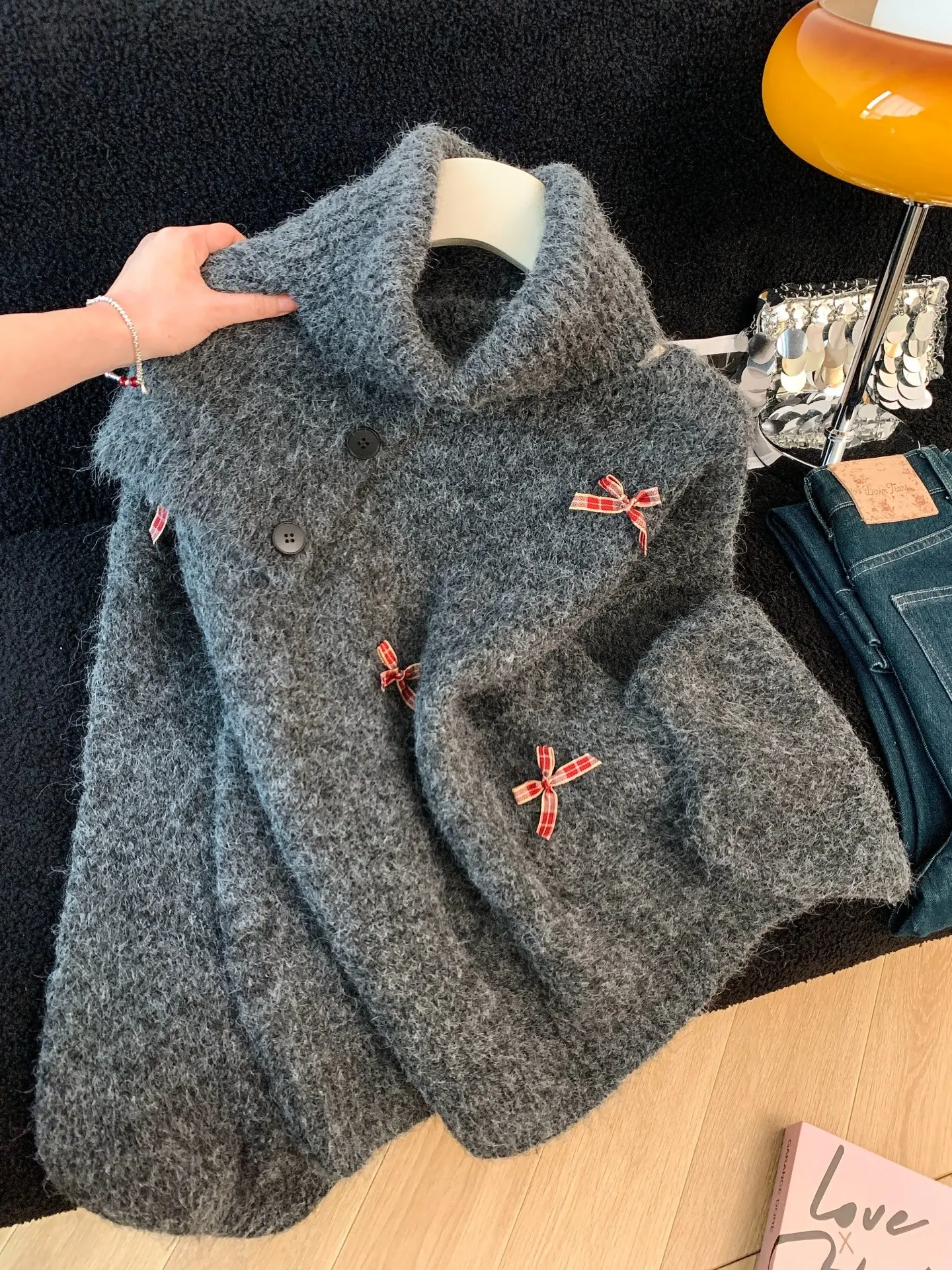 

Christmas Atmosphere High Neck Scarf Turtleneck Sweater Women's Winter Lazy Style Long Sleeve Knitted Two-Piece Set Top
