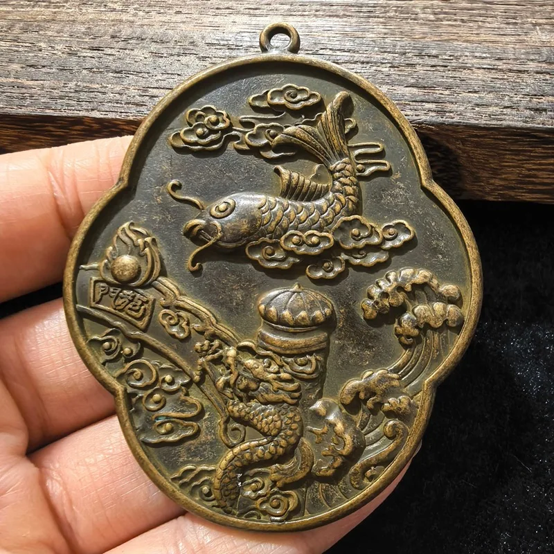 Mountain Ghost Eight Trigrams Coin Pendant Antique Bronze Mirror Home Decor Hanging Ornament Fish Leaping Over the Dragon Gate P