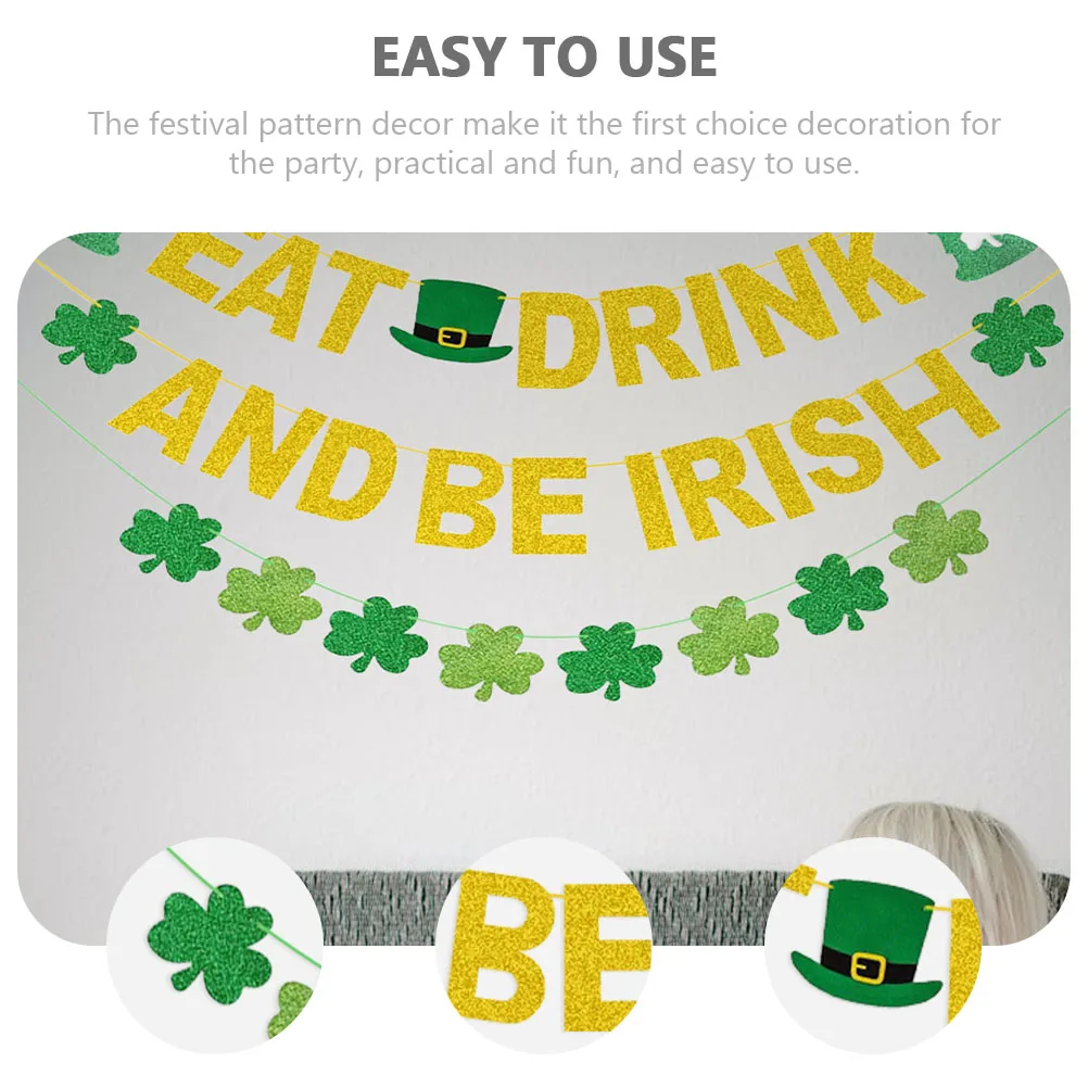 

2 Sets Shamrock Hanging Garland St Patty's Day Decorations Festival Party Decorative Bunting St. Wreath