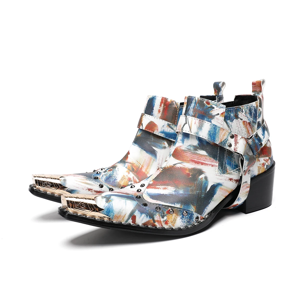 

Handmade Luxury Leather Ankle Boots Print Belt Buckle Botas Para Hombre Botines Men's Shoes Boots Business Cowboy Boots Oxfords