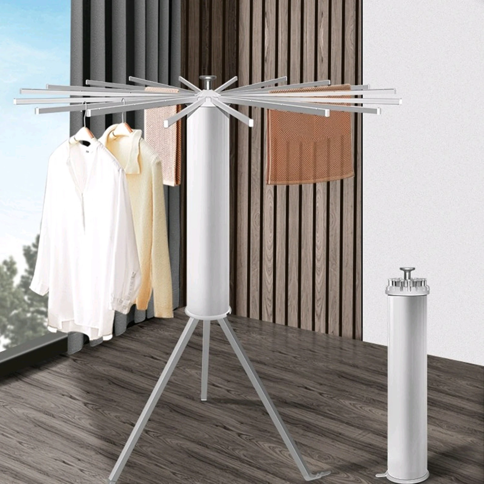 Household Multifunctional Installation Free Drying Rack Indoor Home Invisible Floor Balcony Stainless Steel Folding Drying Rod