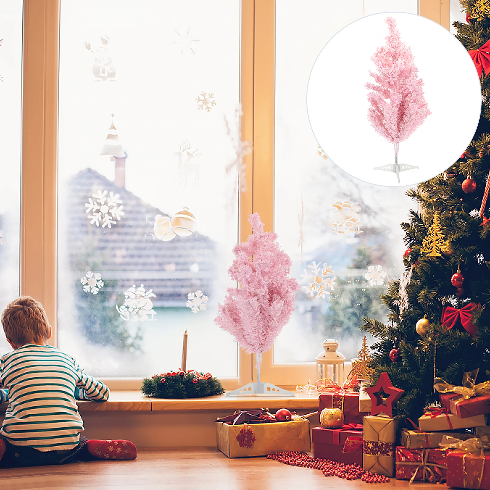 

Flocking Christmas Tree Window Decor Holiday Centerpiece Display Decoration Sisal Iron Wire