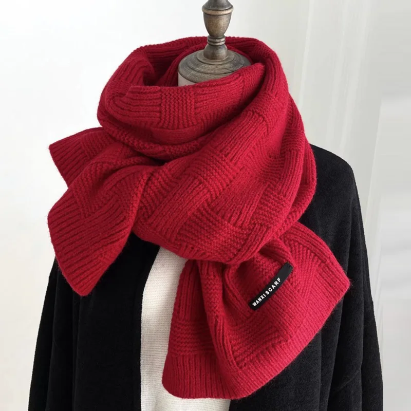 Korean Simple Solid Color Versatile Scarf Fashion Scarf Winter Ladies Shawl Elegant Knitted Warm Scarf Plaid Scarf