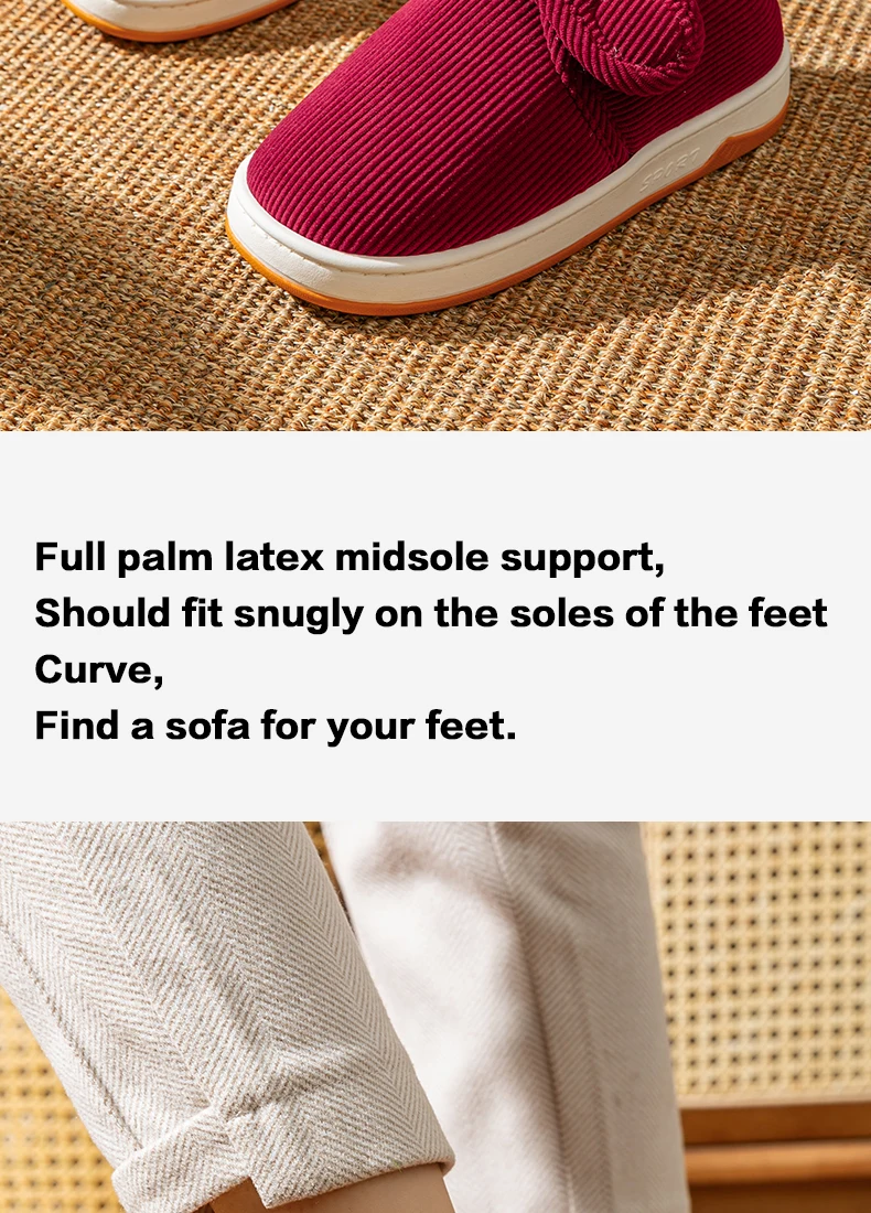 Winter-Warmhausschuhe für Senioren, Damen und Herren, mit verstellbarem Riemen, Cord-Baumwollschuhe, weiches Plüschfleece-Futter, rutschfeste Hausschuhe. – Detail 8