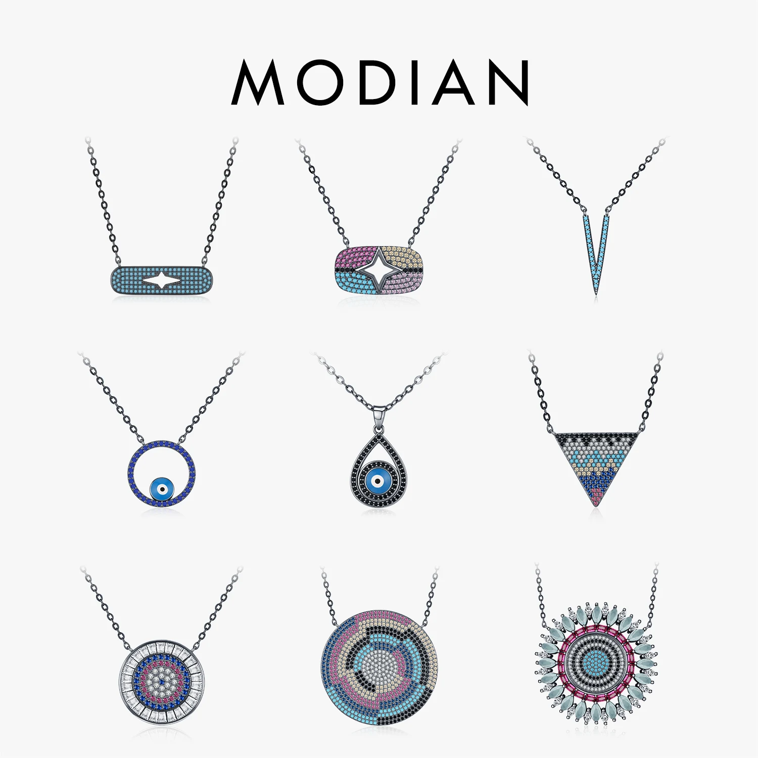 

MODIAN 925 Sterling Silver Punk Niche Design Water Drop Geometric CZ Turquoise Pendant Necklace For Women Fine Jewelry