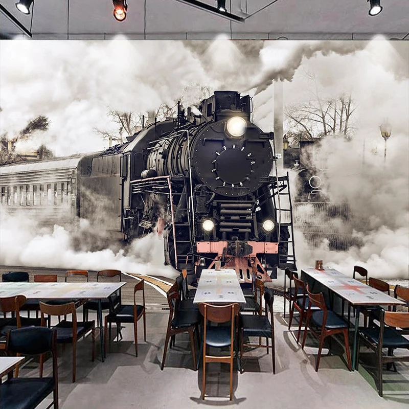 Custom Mural Wallpaper Creative Personality Antique Train Wall Graffiti Restaurant Cafe KTV Bar Art Decor Poster Wall Sticker