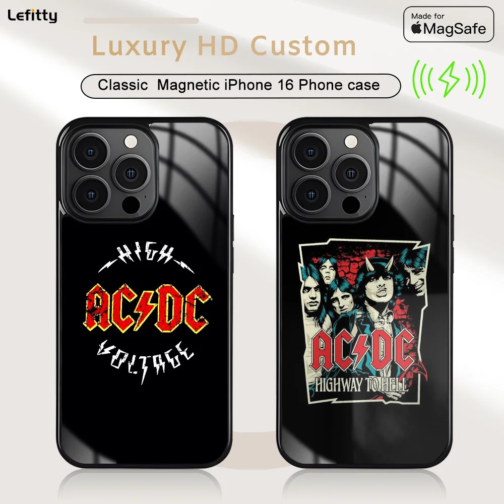 

Rock Ac D-Dc BandS Phone Case For iPhone 16 15 14 13 12 11 Pro Max Plus Mini Magnetic Magsafe Wireless Charging Cover