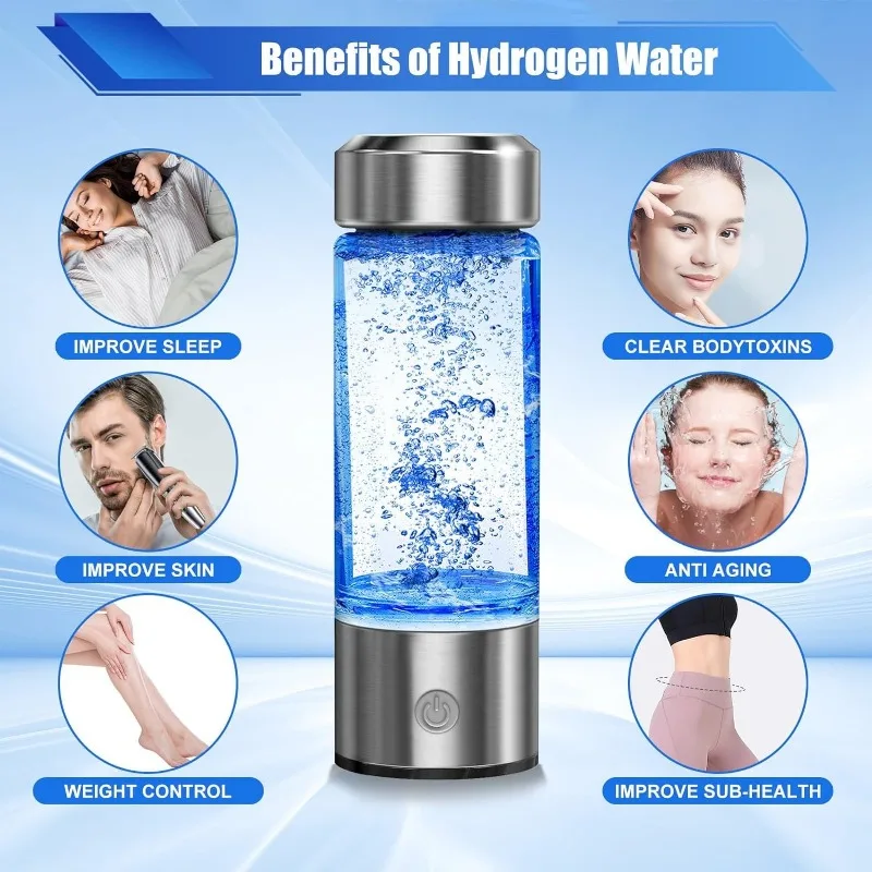 1800PPB Hydrogen Water Bottle 420ML Rechargeable Portable Hydrogen Rich Water Generator SPE and PEM Technology for Office Home