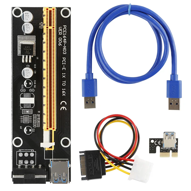 0.6M 1M VER006S PCI-E 1X to 16X Riser Card PCIe Extender SATA to 4Pin Power USB 3.0 Cable for Video Graphics Card