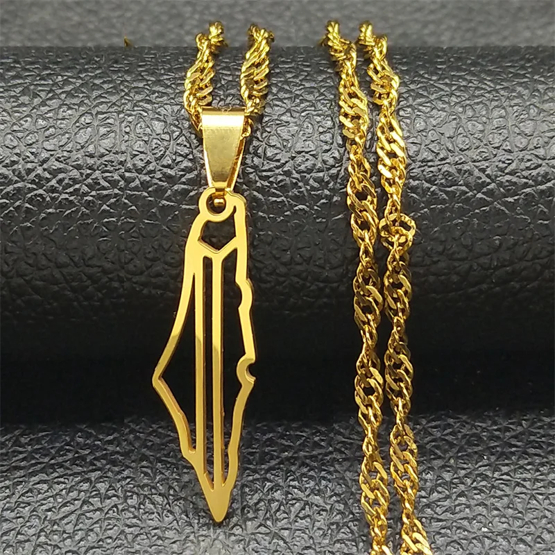 Israel Palestine National Map Hollow Pendant Necklace for Men Women Stainless Steel Gold Silver Color Geography Chain Jewelry view 3