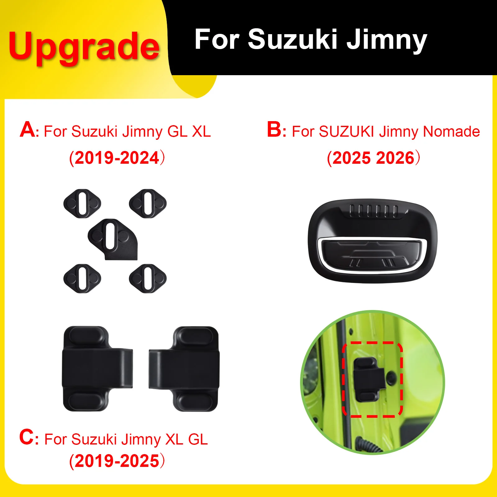 Protection de serrure de porte de voiture, cache-poignée de porte, cache-vis de hayon, garniture pour Suzuki Jimny GL XL JB64 JB74 Nomade 2019-2026, ABS extérieur