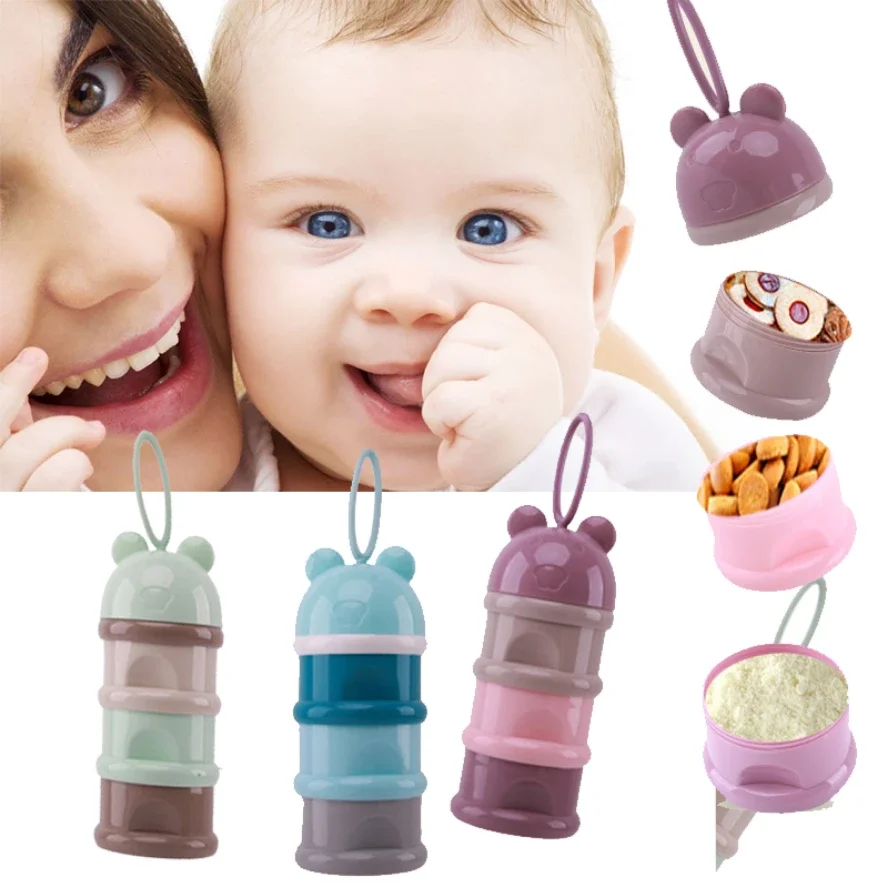 

3-layers Food Container Style Portable Baby Formula Milk Storage Essential Cereal Cartoon Infant Toddle Powder Container