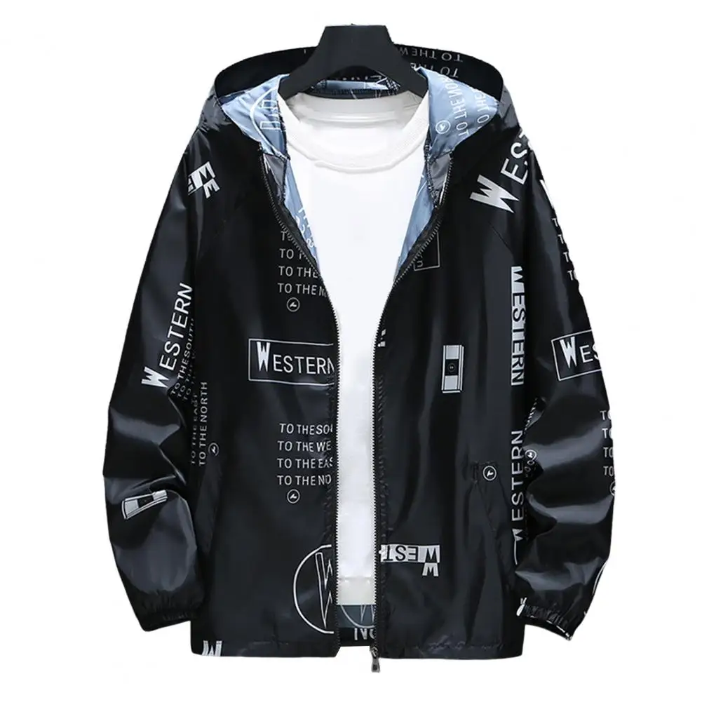 Chic Women Jacket Side Pockets Men Jacket Anti-UV Letter Print Jacket Coat  Daily Wear