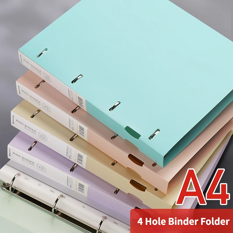 A4 File Folders Display Book 4 Hole Binder Folders Morandi Color Waterproof Document Ring Binder Folder