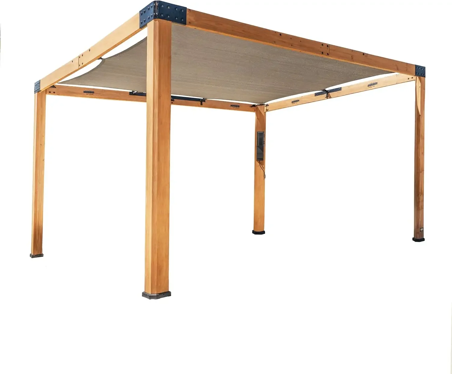 Brendan 12' x 10' Modern Cedar Wood Pergola Kit with Heavy-Duty Sun Shade Sail Screen Canopy, PowerPort, High-Wind Rating for Ou