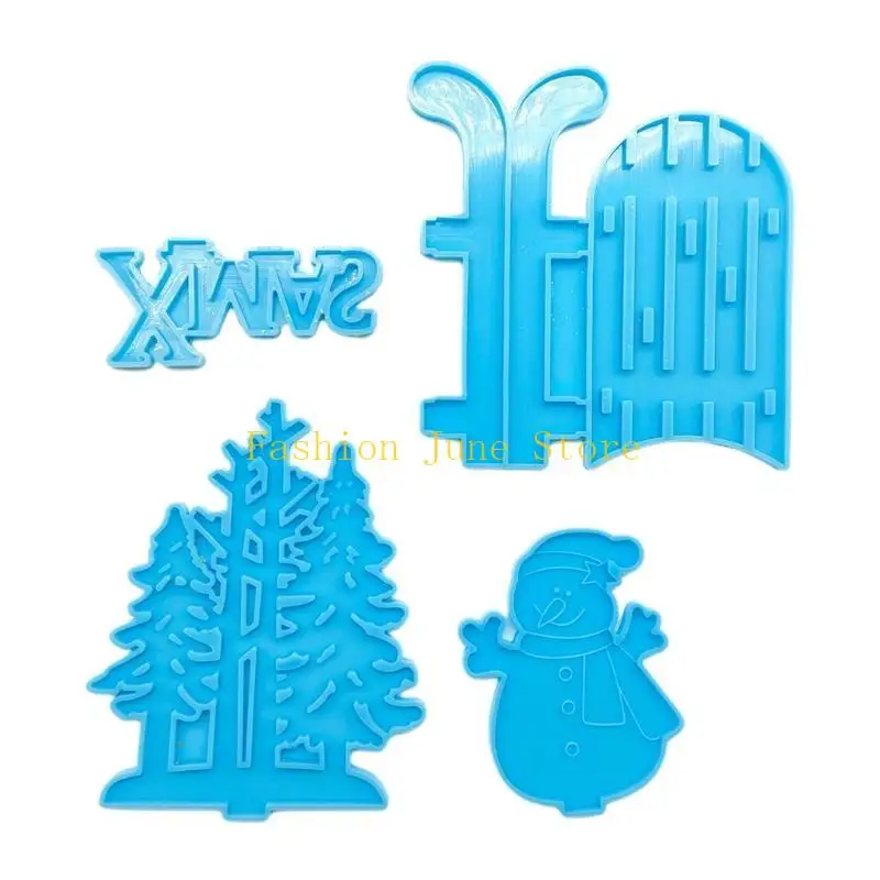 N5KA Christmas Theme Resin Molds Xmas Decoration Elk/Snowman/Forest/Balloon Epoxy Casting Mold for Home Party Table Decor