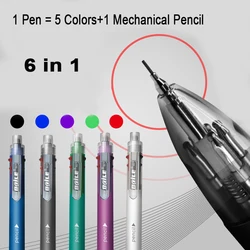 6 in 1 Colored Ballpoint Pen 5 Colors and 1 Mechanical Pencil Multifunctional