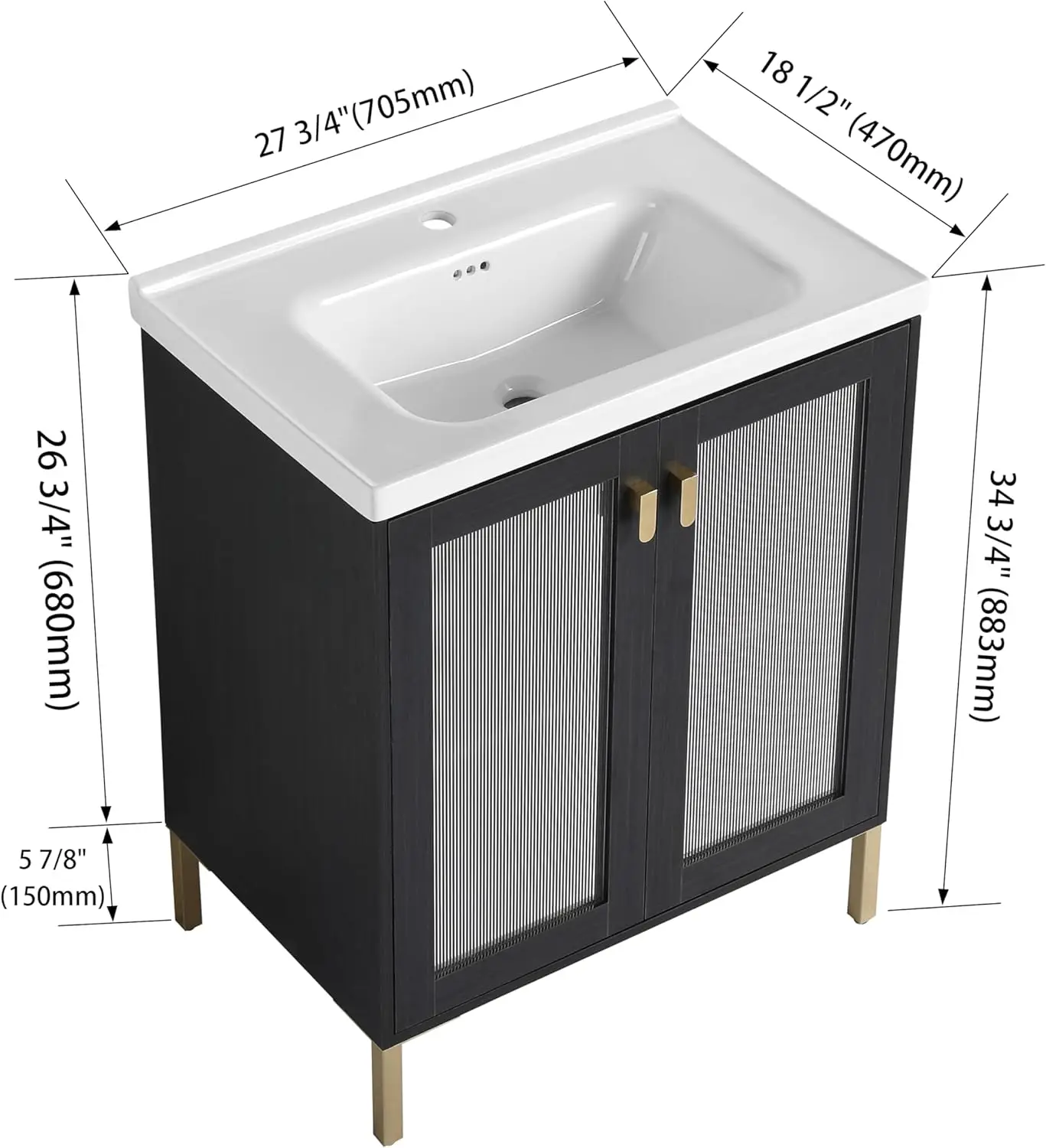 28 Inch Freestanding Bathroom Vanity with Sink, 28'' Floor Standing Bathroom Vanity, Modern Vanity with 2 Doors