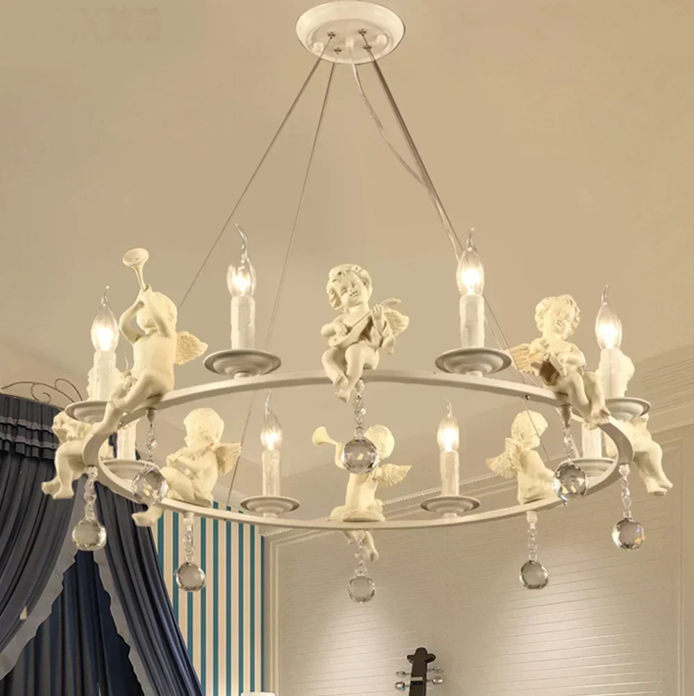 Modern Lamps lustre Lighting Led Pendant Creative Crystal Chandeliers With The Angel For Living Room Light lw591158py view 3