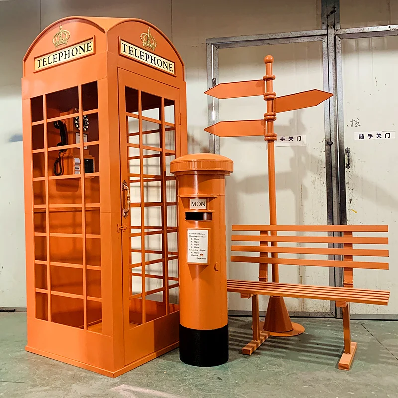 

A Custom Pink Telephone and A Classic London Telephone Booth, Postbox, Street Sign, and Online Shopping Prop Set