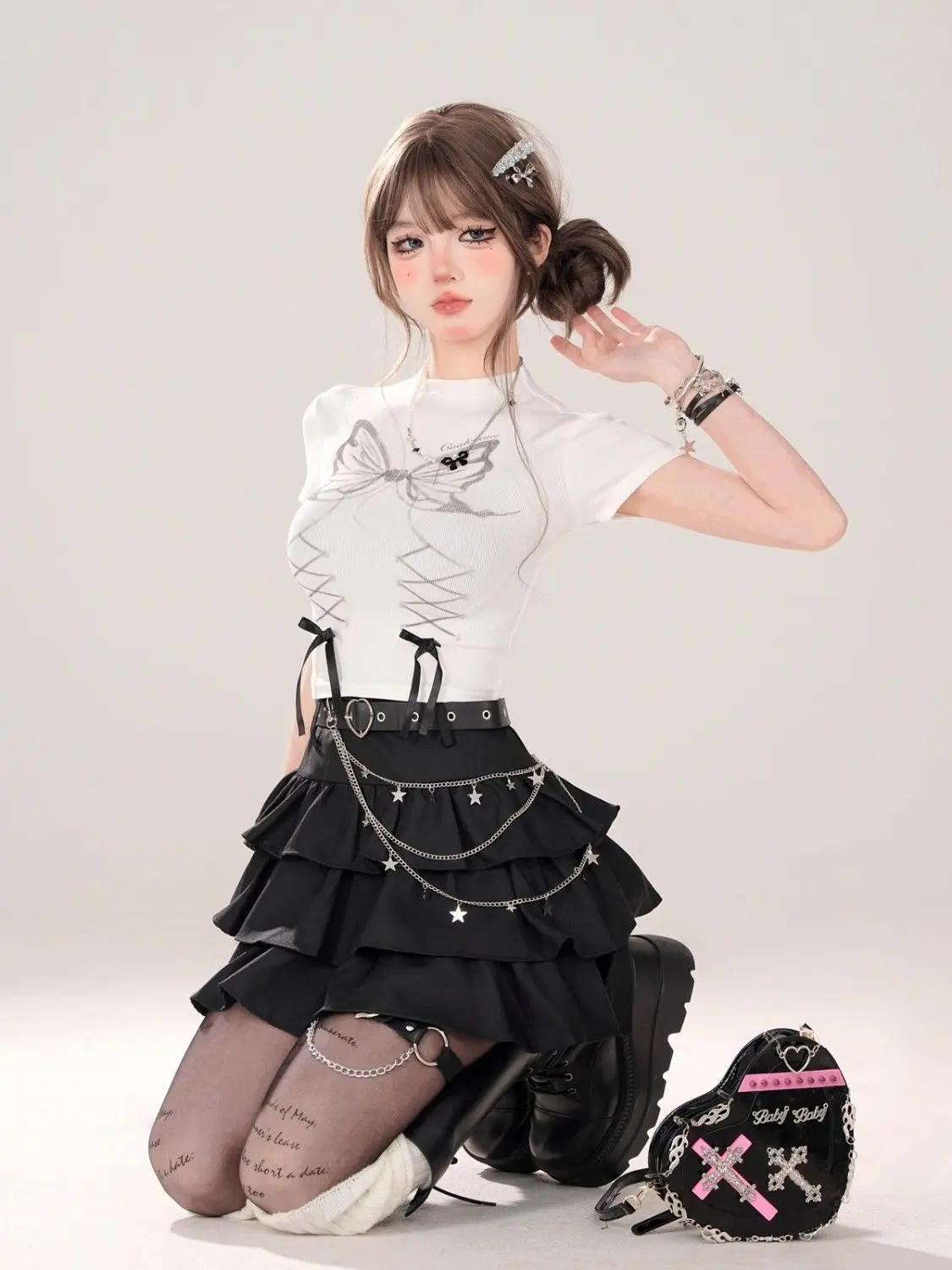 

Y2k Sweet Black Cake Skirt Women's Summer New Style Puffy High Waist Skirt