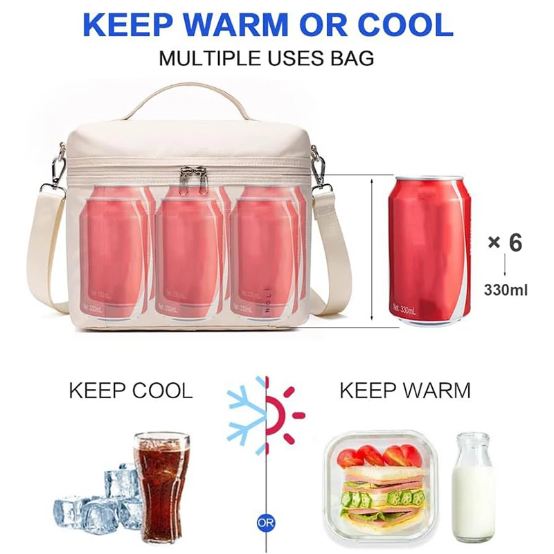 Insulated Lunch Bag with Shoulder Strap Hand-Held Cooler Box Large Capacity Portable Picnic Bag Travel Picnic Camping Bag