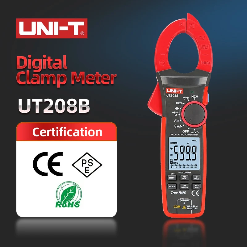 

UNI-T True RMS Digital Clamp Meter AC DC Current 1000A 1000V UT207B UT208B LPF 6000 Count Backlight Flashlight Multimetro Tester