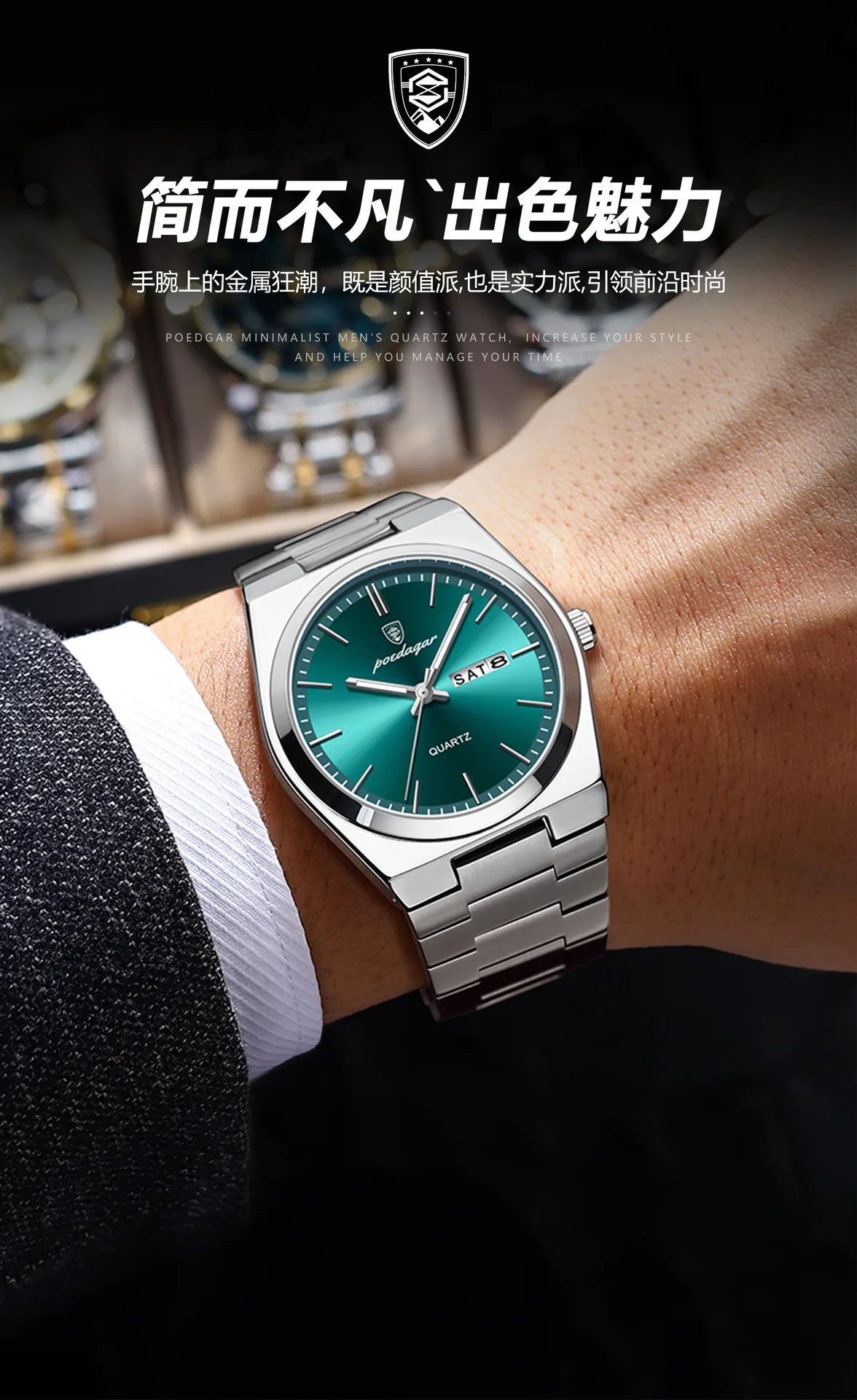 นาฬิกาแบรนด์ใหม่นาฬิกาผู้ชายหรูหรานาฬิกาควอทซ์บางเฉียบกันน้ําส่องสว่าง