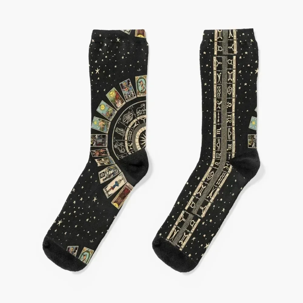 Wheel of the Zodiac, Astrology Chart & the Major Arcana Tarot Socks ankle christmas gifts shoes luxury Socks For Women Men's