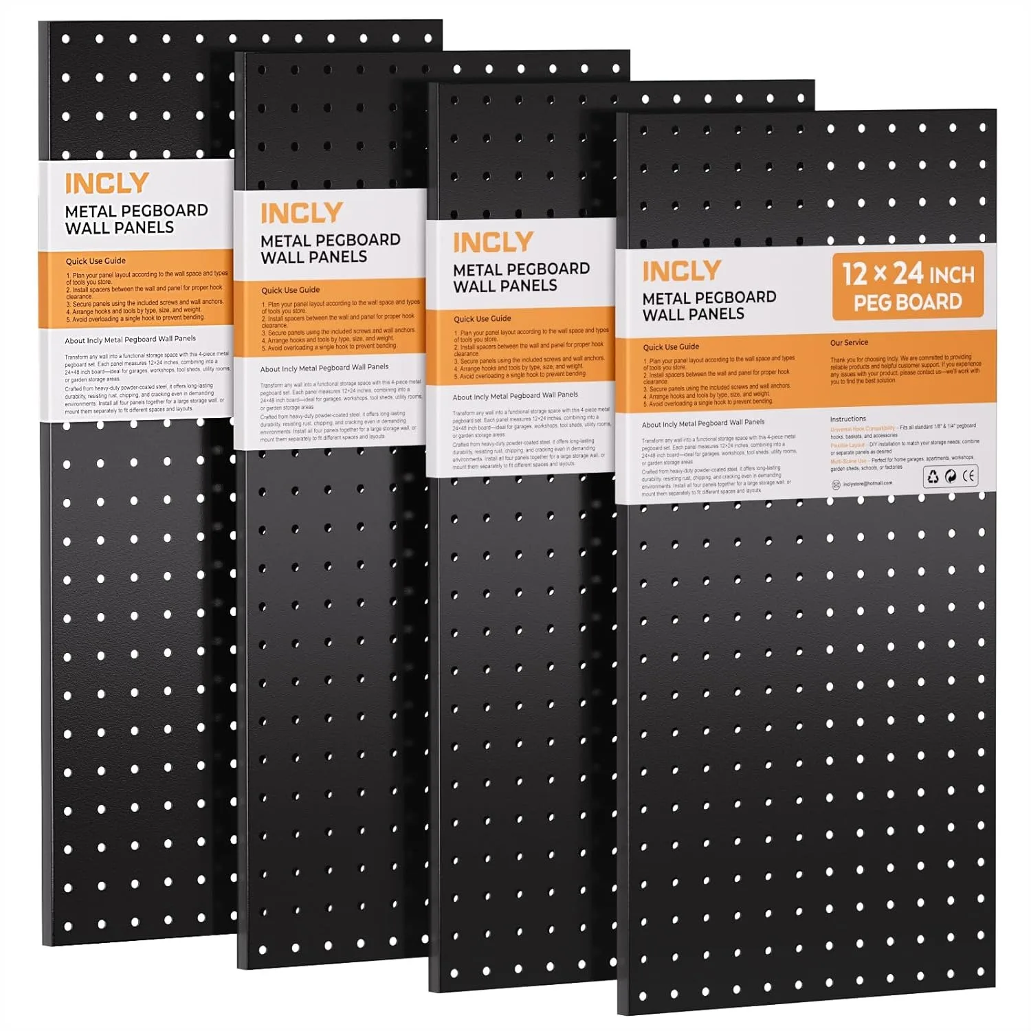 4 Pack Pegboard Panels 12x24 Inch, Heavy Duty Metal Pegboard Wall Organizer for Garage Tools Storage, Shed, Craft Room, Kitchen