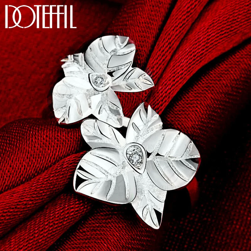 DOTEFFIL 925 Sterling Silver Double Flower AAA Zircon Ring For Women Man Wedding Engagement Party Fashion Charm Jewelry