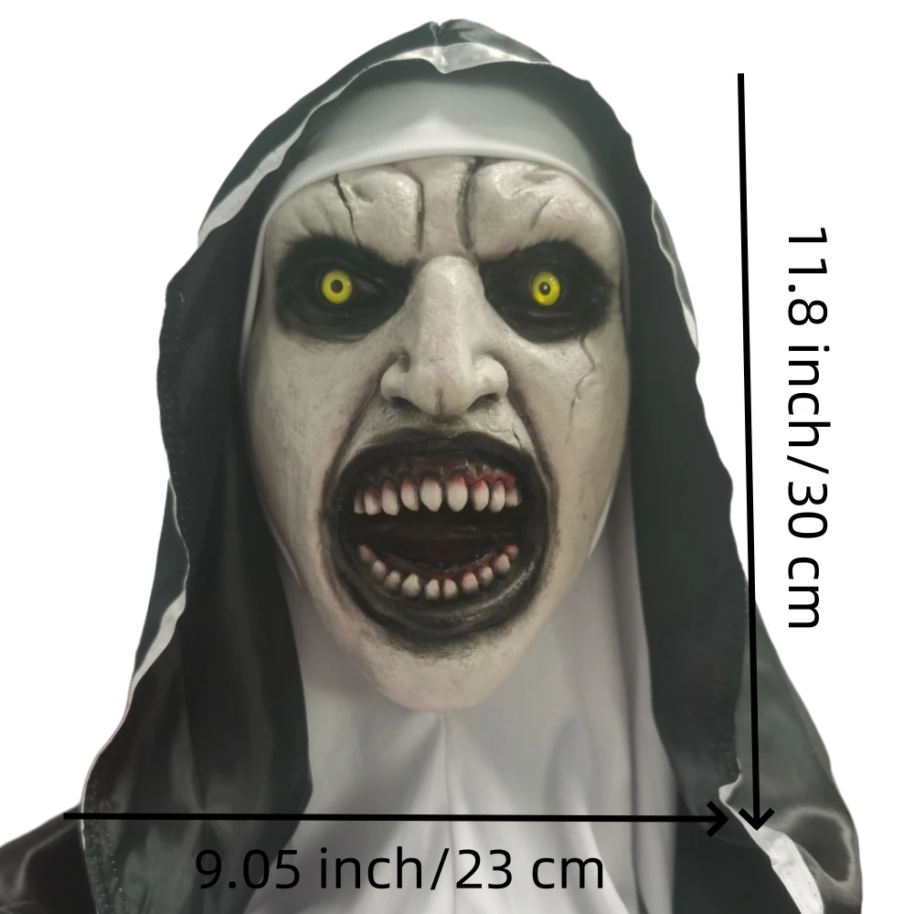 Horror Prank Nun Mask Terrifying Haunted House Opening Latex Mask Scary Halloween Role-playing Cosplay Costume Headgear Mask