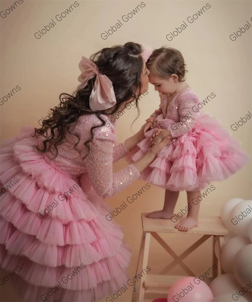 Abiti adorabili per ragazze di fiori per matrimonio abiti da spettacolo per ragazze a strati con paillettes abiti da ballo di compleanno per feste per bambini per servizio fotografico