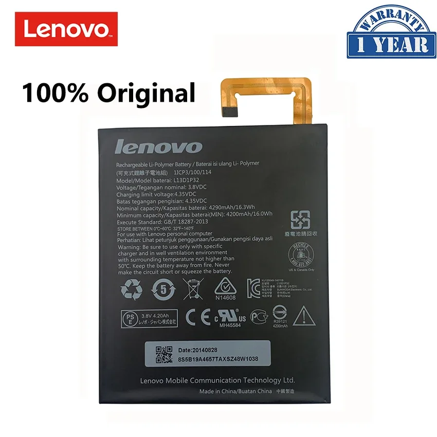 

100% Original 4290mAh L13D1P32 For Lenovo Lepad A8-50 A5500 Tab S8-50 TB3-850F TB3-850M Batteries Bateria