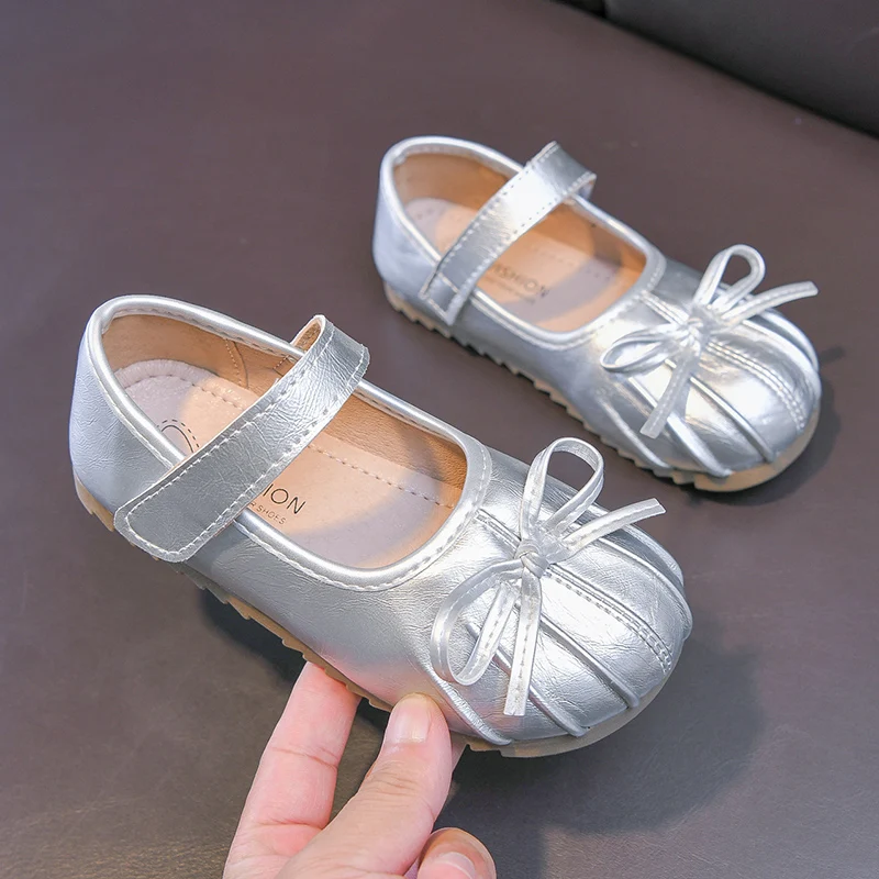 2026 Children Princess Shoes Fashion Pleated Bowknot Little Girls Leather Shoes Soft Bottom Causal Kids Dress Mary Jane Shoes